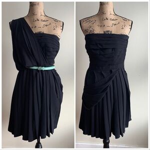 Rachel Roy one shoulder pleated black dress